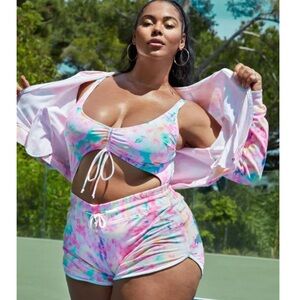 Fashion to Figure Colorful Tie-Dye Two-Piece Set Size 3x(shorts and jacket only)